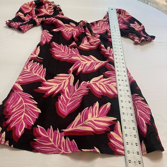 Who What Wear Pink Tropical Linen Puff Sleeve Dress Size Medium - Picture 6 of 11